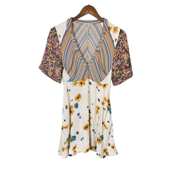 Free People Mix It Up Mixed Floral Print V-neck Babydoll Mini Dress *UPCYCLED* - Picture 9 of 14